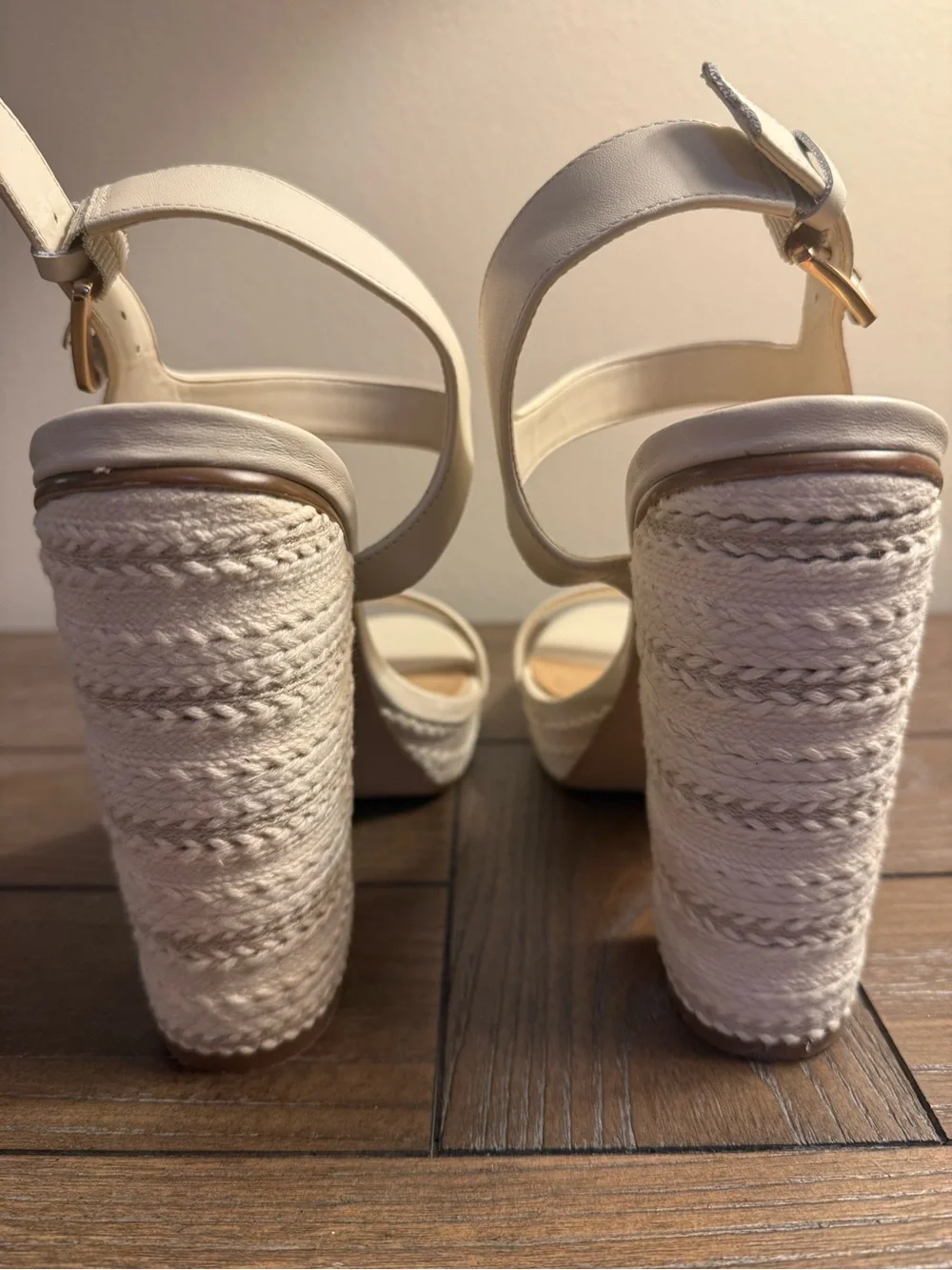 Aldo Cream Braided Platform Block Heel Espadrille Sandals